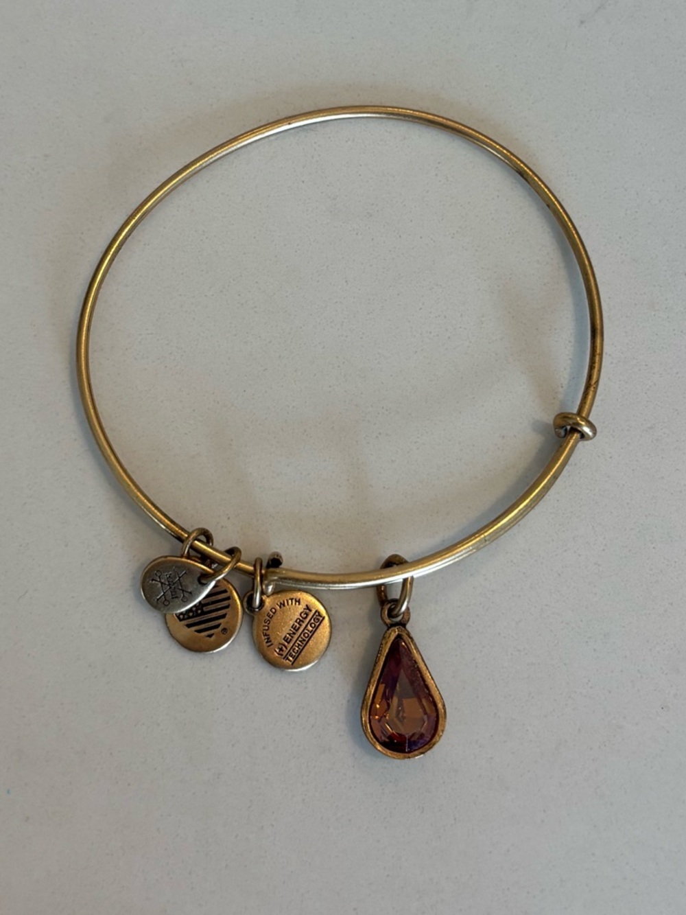 Alex and Ani Gold-Tone Bangle with Teardrop Topaz Charm